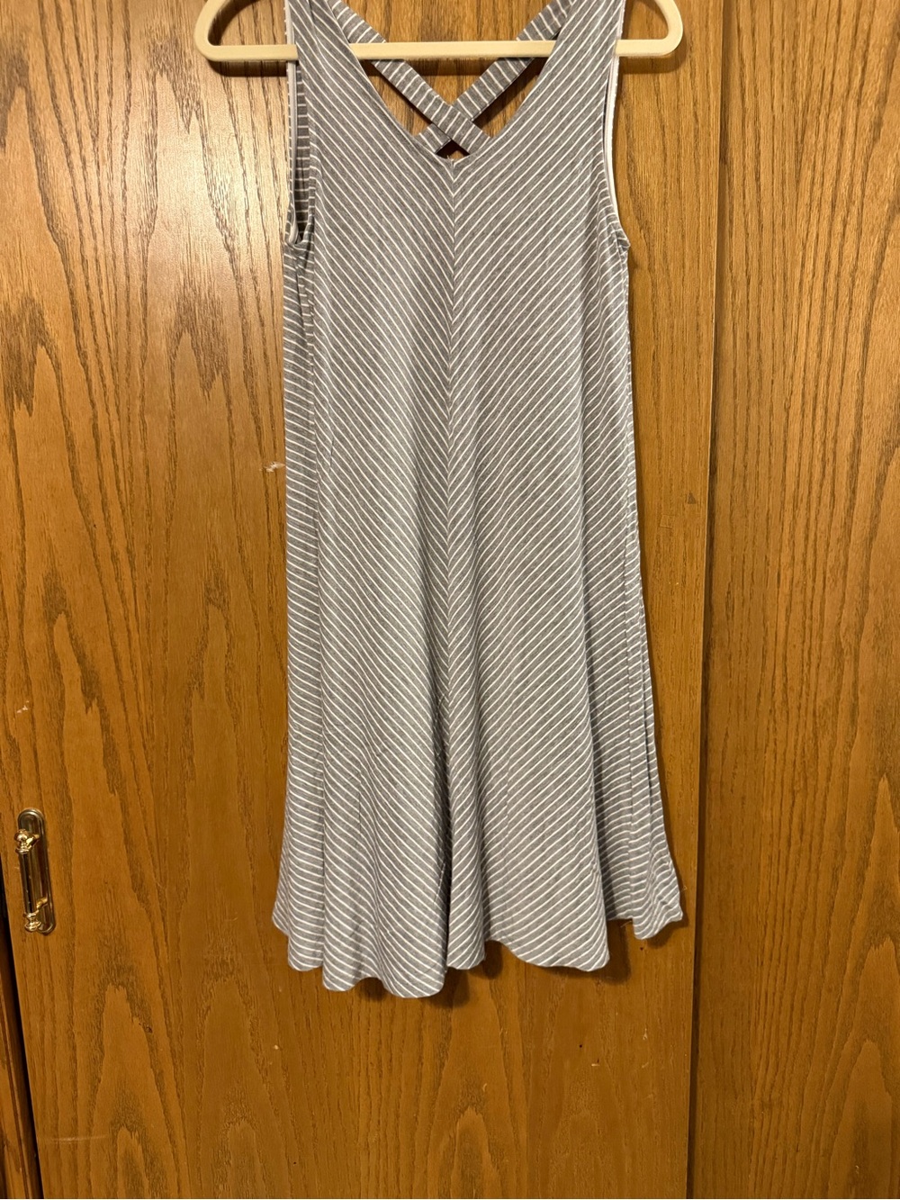 Cable & Gauge Gray Striped Sleeveless Midi Swing Dress